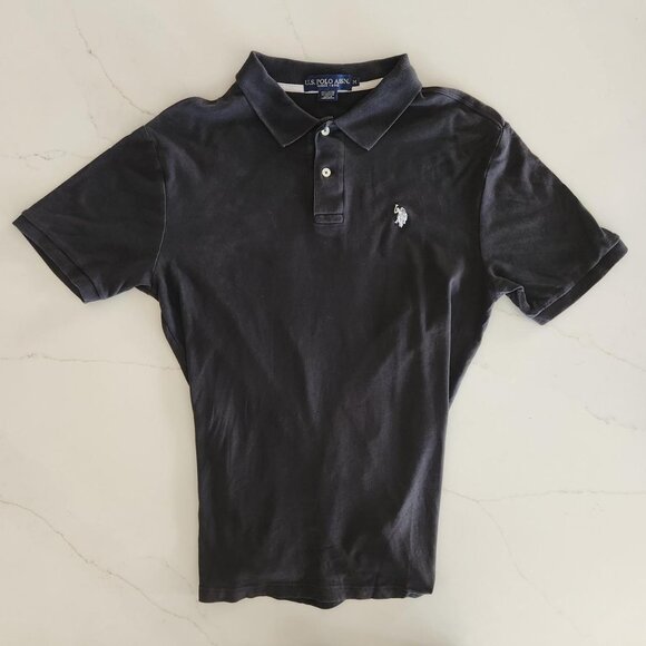 U.S. Polo Assn Sz M Men's Cotton Short Sleeve Polo Black Color Logo Basic Work - Picture 1 of 10